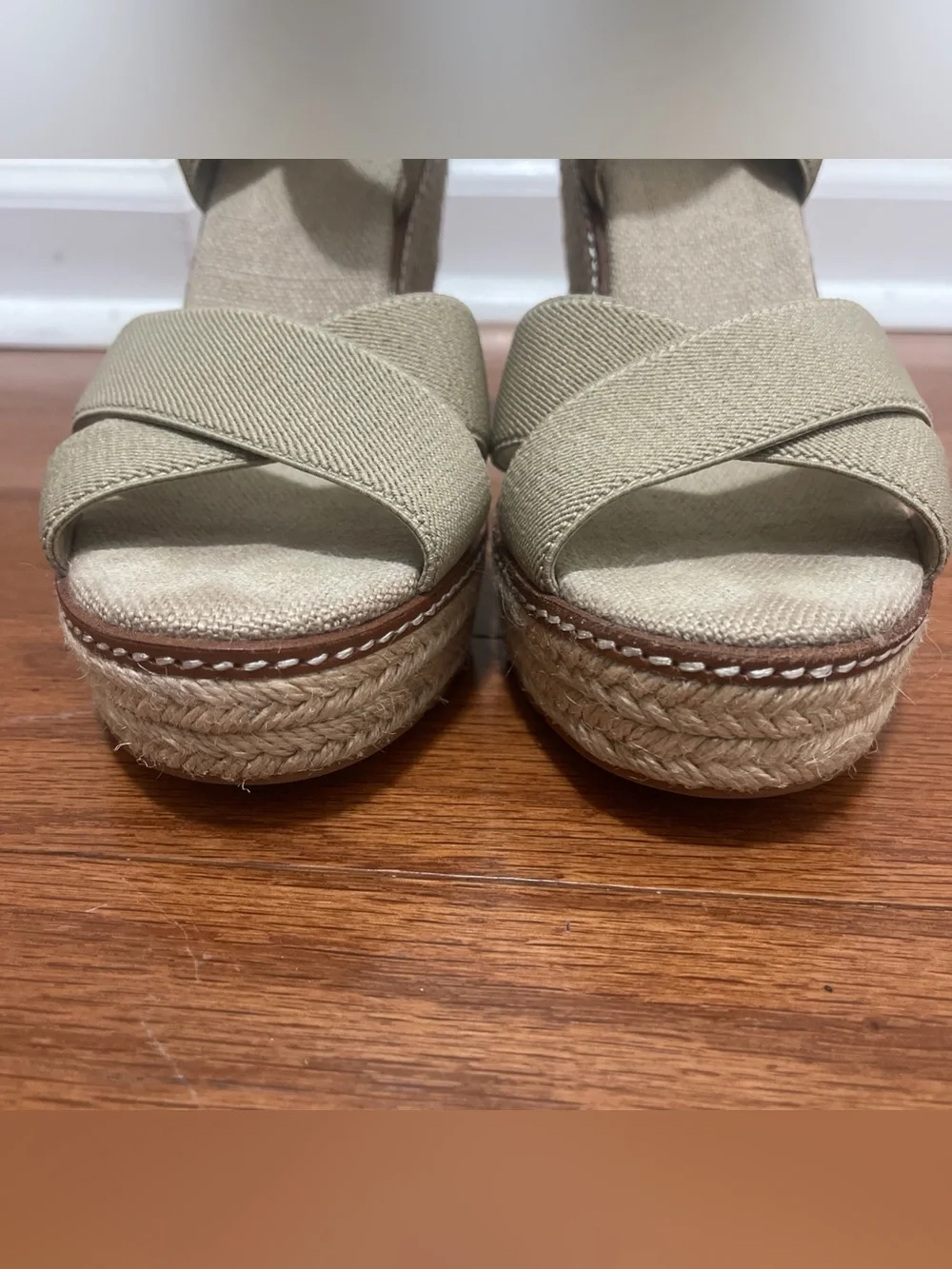 TORY BURCH Frieda Platform Wedge Espadrille Sandal High Heel Brown Tan Women 8M